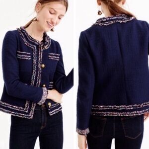 J. Crew Lady Jacket Navy Tweed Liberty London Floral Ruffle
Size 10 petite